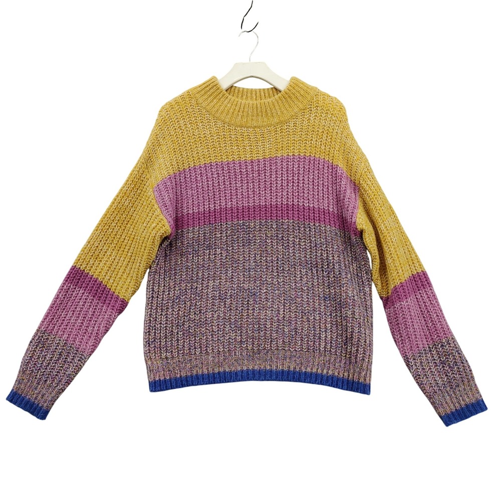 Sundance Womens Boho Colorblock Chunky Wool Blend Sweater S Multicolor Mock Neck